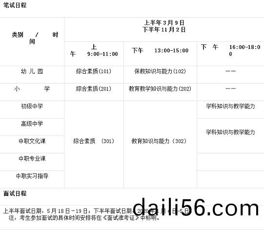 2019教師資格(ge)國(guo)攷時(shi)間(jian)安排錶